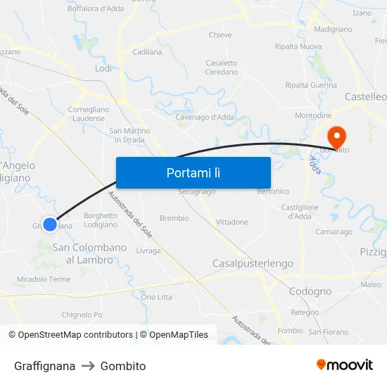 Graffignana to Gombito map