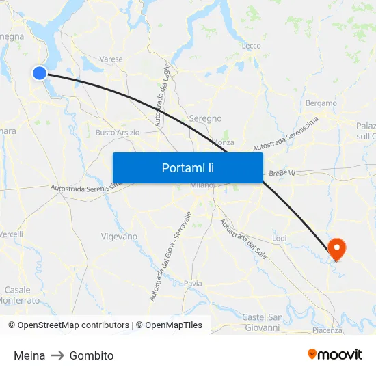 Meina to Gombito map