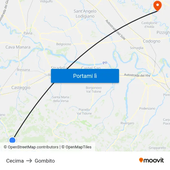 Cecima to Gombito map