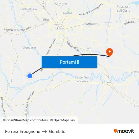 Ferrera Erbognone to Gombito map