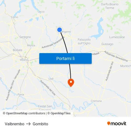 Valbrembo to Gombito map
