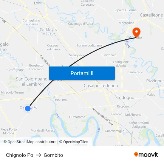 Chignolo Po to Gombito map