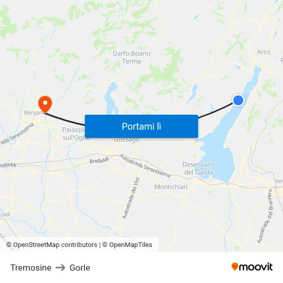 Tremosine to Gorle map