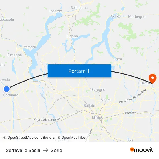 Serravalle Sesia to Gorle map