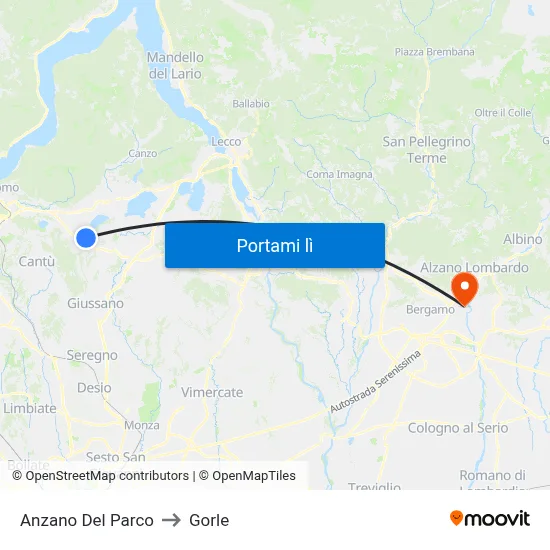 Anzano Del Parco to Gorle map
