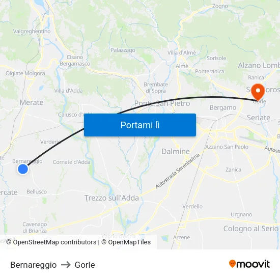 Bernareggio to Gorle map