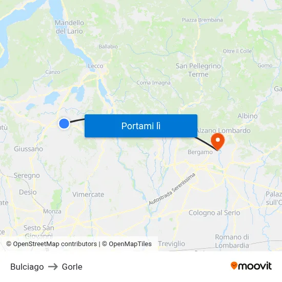 Bulciago to Gorle map