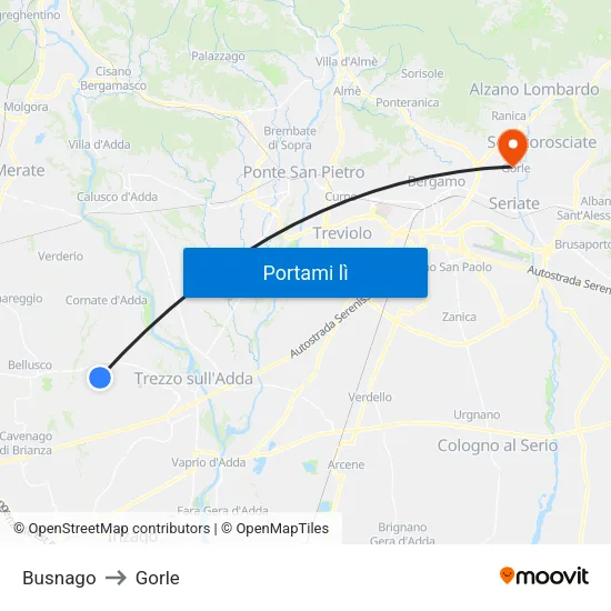 Busnago to Gorle map