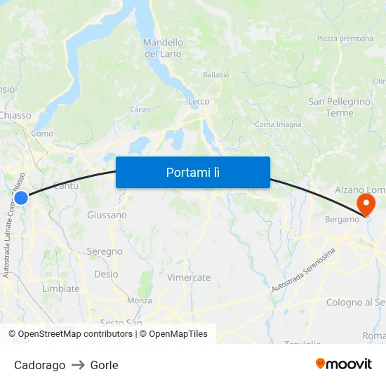 Cadorago to Gorle map