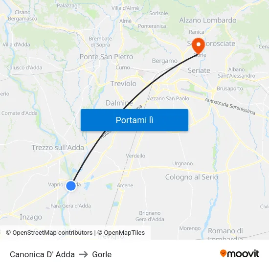 Canonica D' Adda to Gorle map