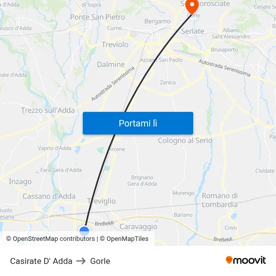 Casirate D' Adda to Gorle map