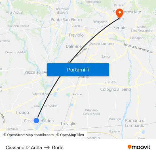 Cassano D' Adda to Gorle map