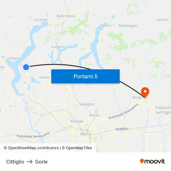 Cittiglio to Gorle map
