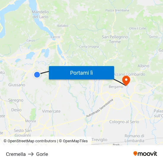 Cremella to Gorle map