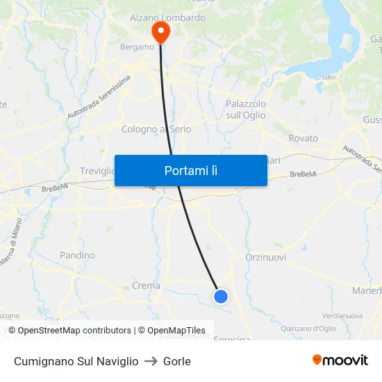 Cumignano Sul Naviglio to Gorle map
