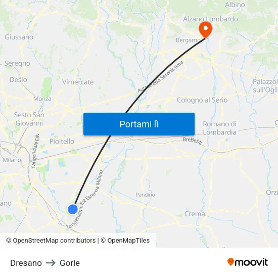 Dresano to Gorle map