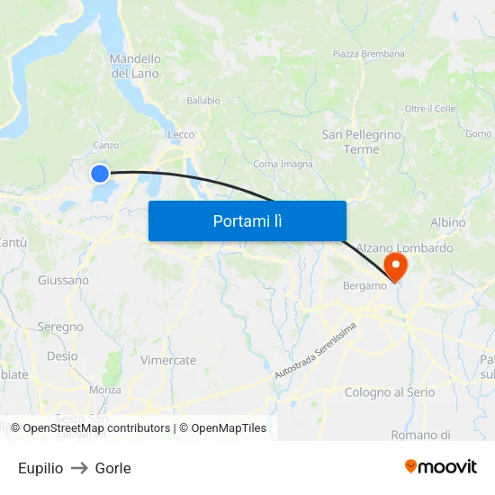 Eupilio to Gorle map