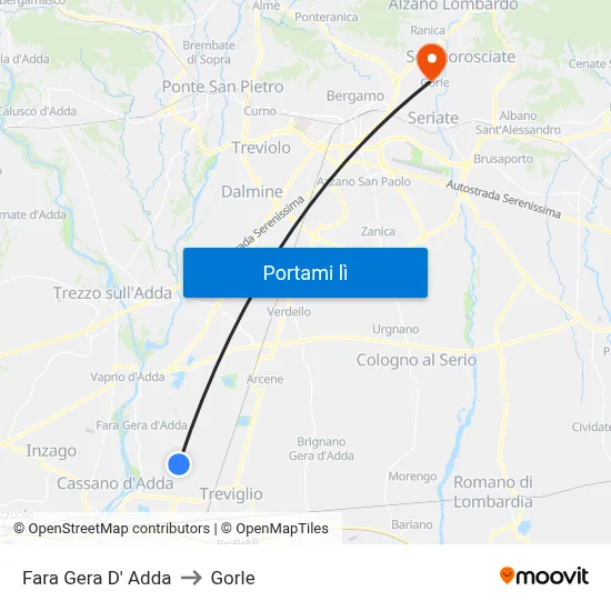 Fara Gera D' Adda to Gorle map
