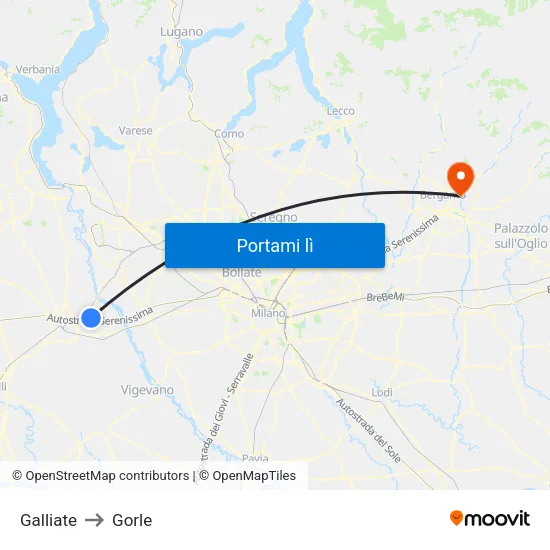Galliate to Gorle map