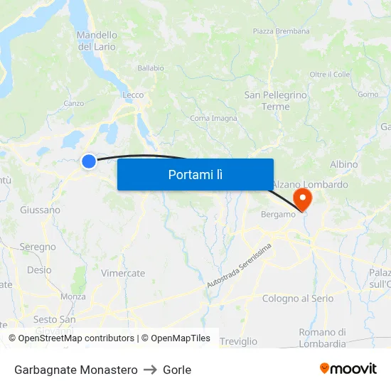 Garbagnate Monastero to Gorle map