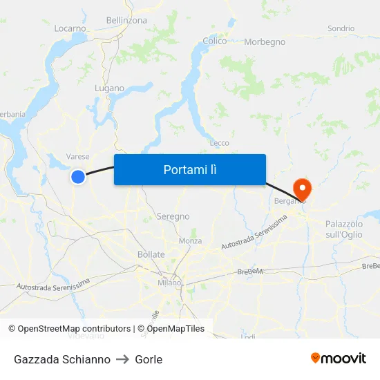 Gazzada Schianno to Gorle map