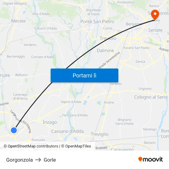 Gorgonzola to Gorle map