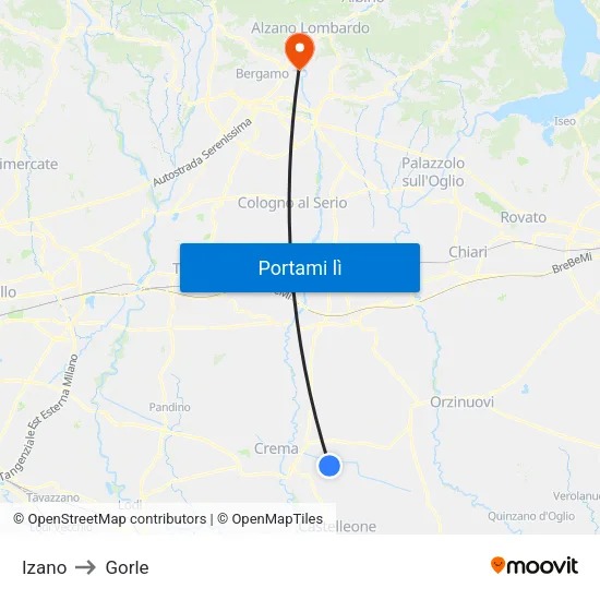 Izano to Gorle map