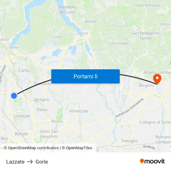 Lazzate to Gorle map