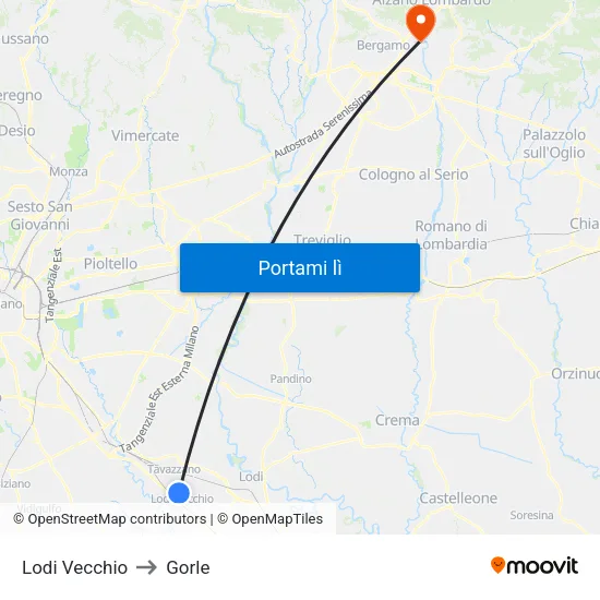 Lodi Vecchio to Gorle map