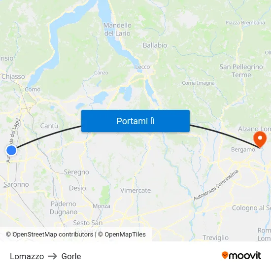 Lomazzo to Gorle map