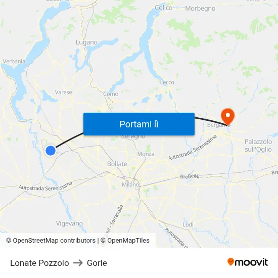 Lonate Pozzolo to Gorle map