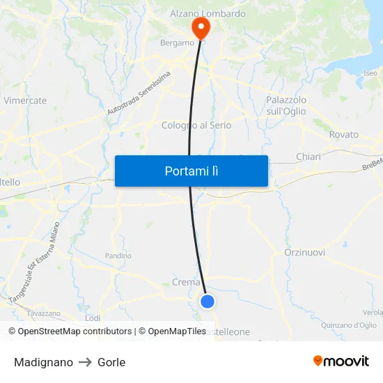 Madignano to Gorle map