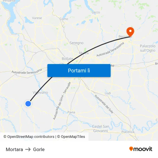 Mortara to Gorle map