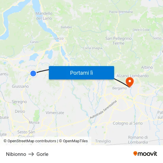 Nibionno to Gorle map