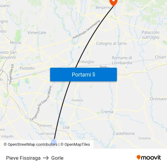 Pieve Fissiraga to Gorle map