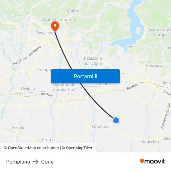 Pompiano to Gorle map