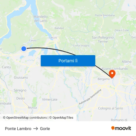 Ponte Lambro to Gorle map