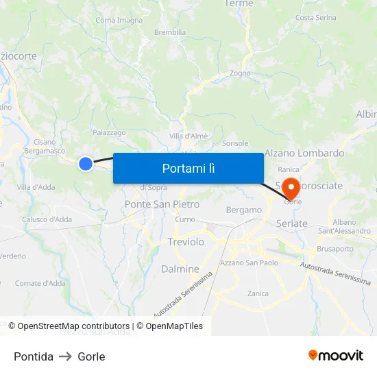 Pontida to Gorle map