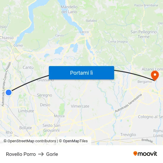 Rovello Porro to Gorle map