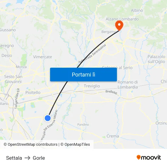 Settala to Gorle map