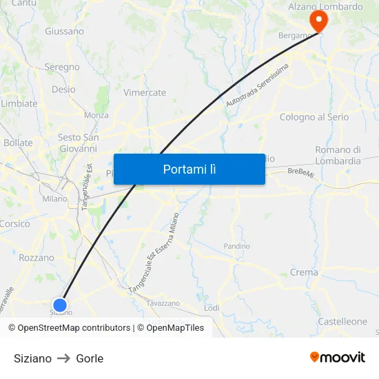 Siziano to Gorle map