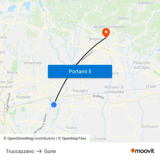 Truccazzano to Gorle map