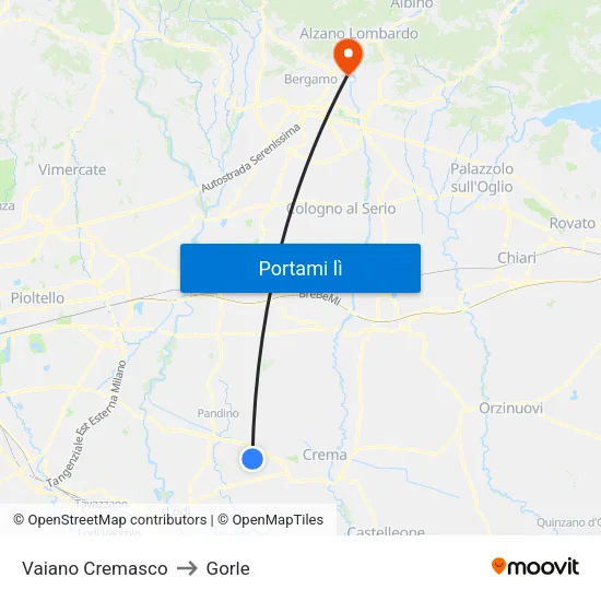 Vaiano Cremasco to Gorle map