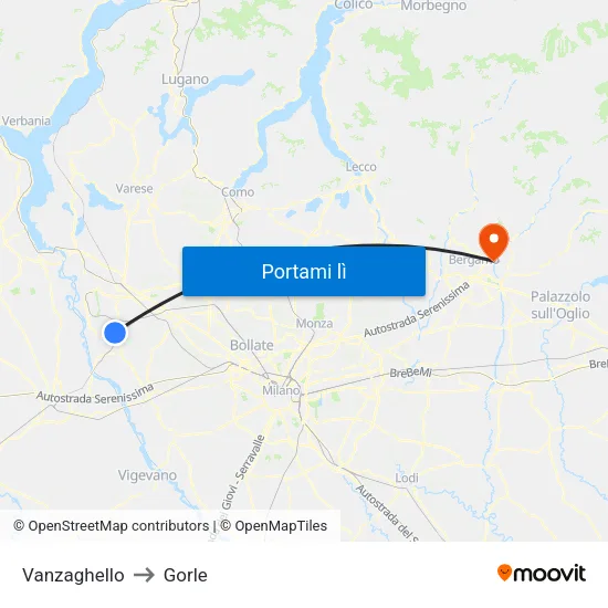 Vanzaghello to Gorle map