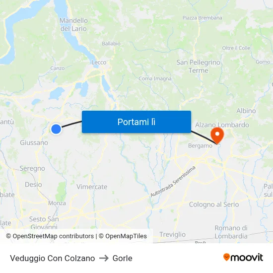 Veduggio Con Colzano to Gorle map