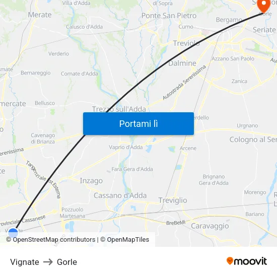 Vignate to Gorle map