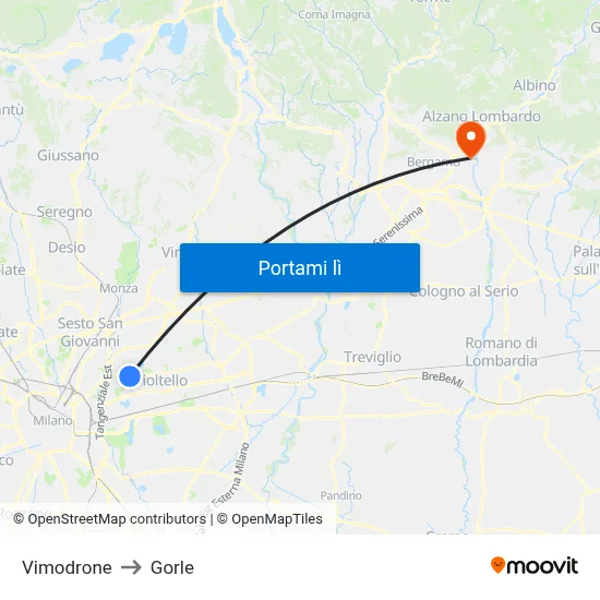 Vimodrone to Gorle map