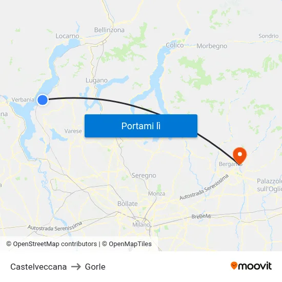 Castelveccana to Gorle map