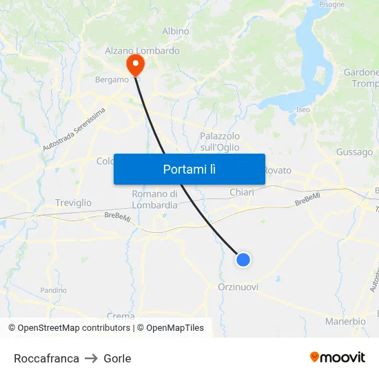 Roccafranca to Gorle map