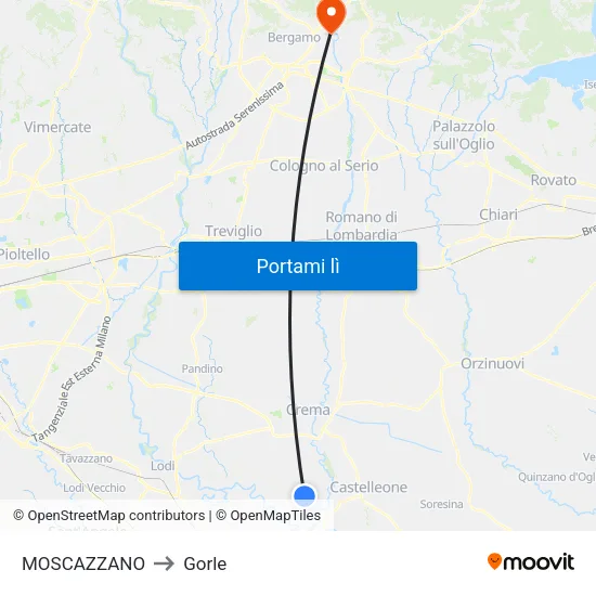 MOSCAZZANO to Gorle map